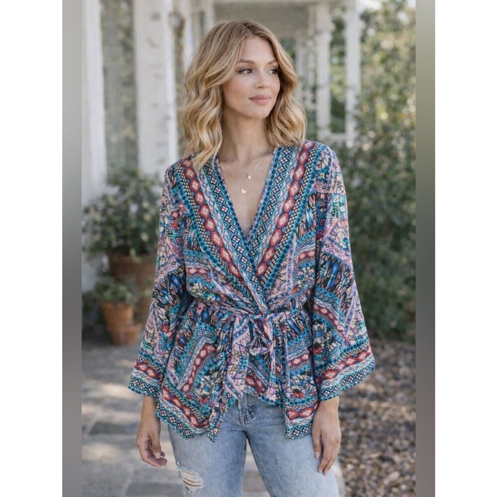 Anthropologie Tolani Multicolor Geometric Wrap Top